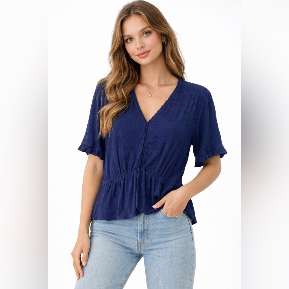 1. State Blue Short Sleeve Blouse
